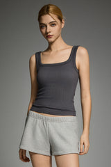 Padded Ribbed Wide-Strap Crew Tank orolay #color_gray