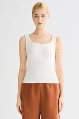 Padded Ribbed Wide-Strap Crew Tank orolay #color_white
