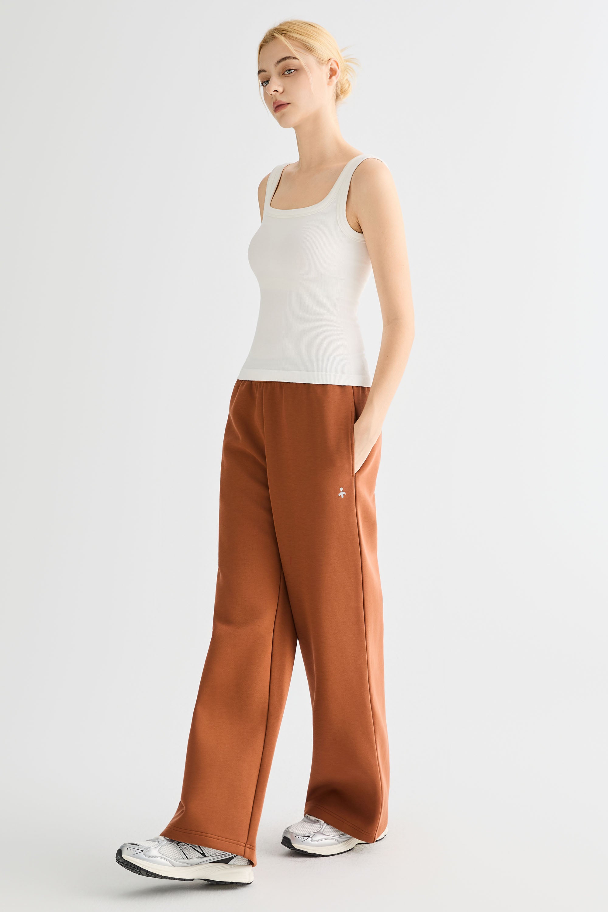 Padded Ribbed Wide-Strap Crew Tank orolay #color_white