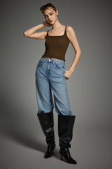 Padded Ribbed Square Neck Tank OROLAY #color_brown