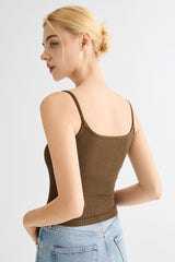Padded Ribbed Square Neck Tank OROLAY #color_brown