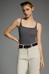 Padded Ribbed Square Neck Tank OROLAY #color_gray