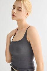 Padded Ribbed Square Neck Tank OROLAY #color_gray