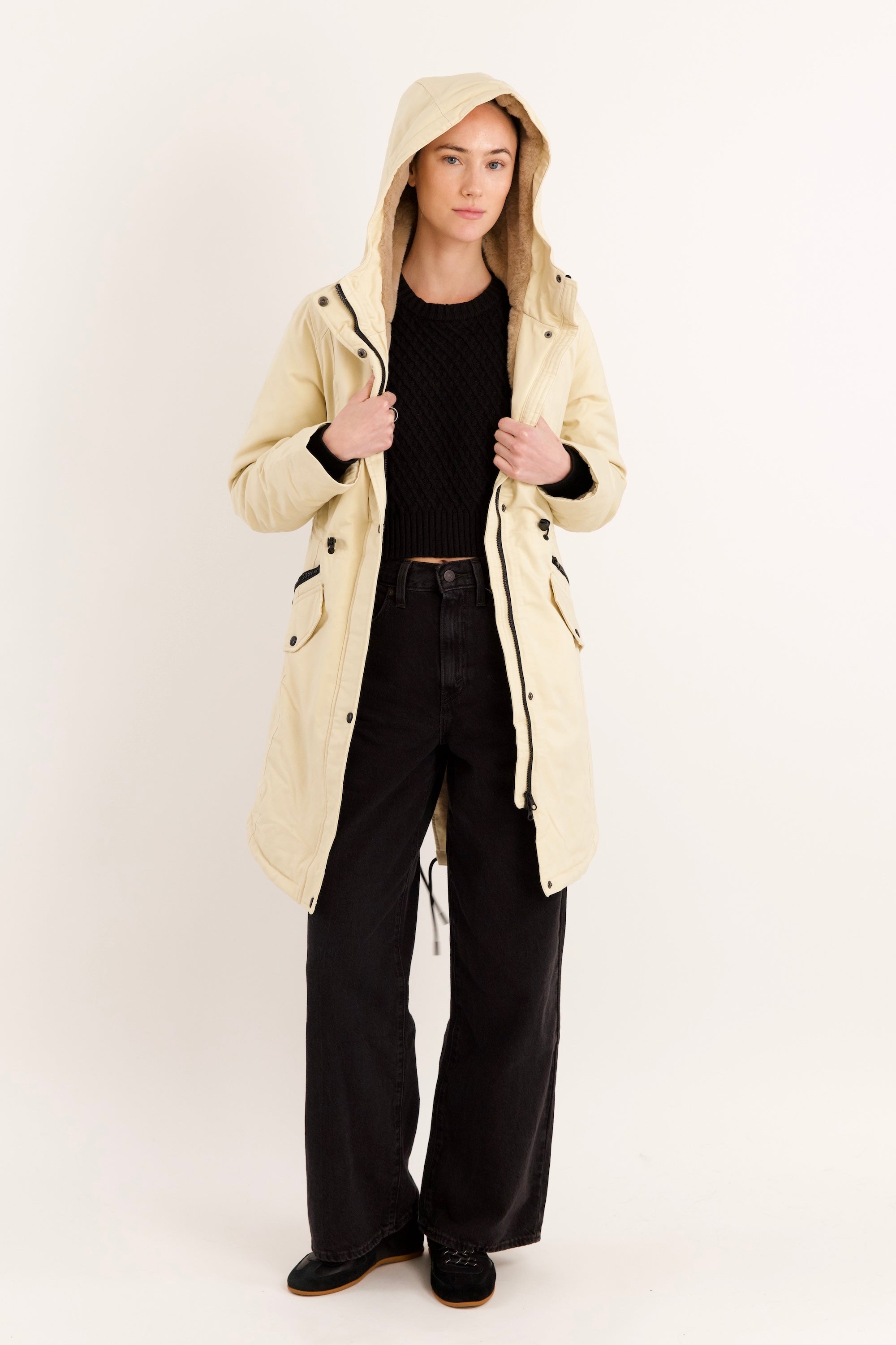 Parka-Drawstring Waist Fleece - Lined Parka - Orolay, #color_tan