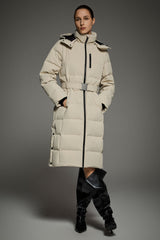 Full-Length Belted Hooded Down Jacket Orolay #color_beige