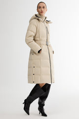 Full-Length Belted Hooded Down Jacket Orolay #color_beige