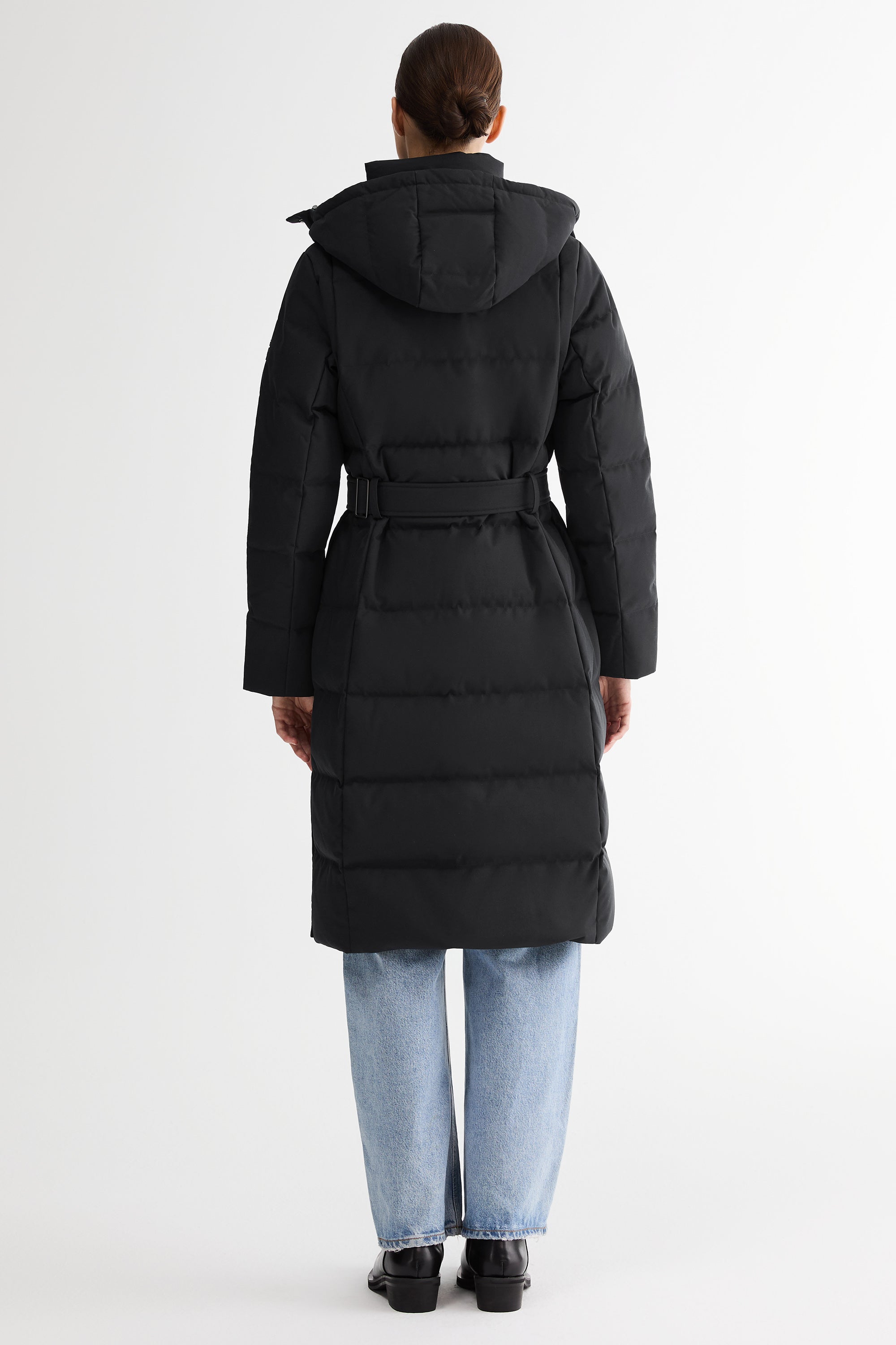 Full-Length Belted Hooded Down Jacket Orolay #color_black