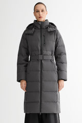 Full-Length Belted Hooded Down Jacket Orolay #color_darkgray