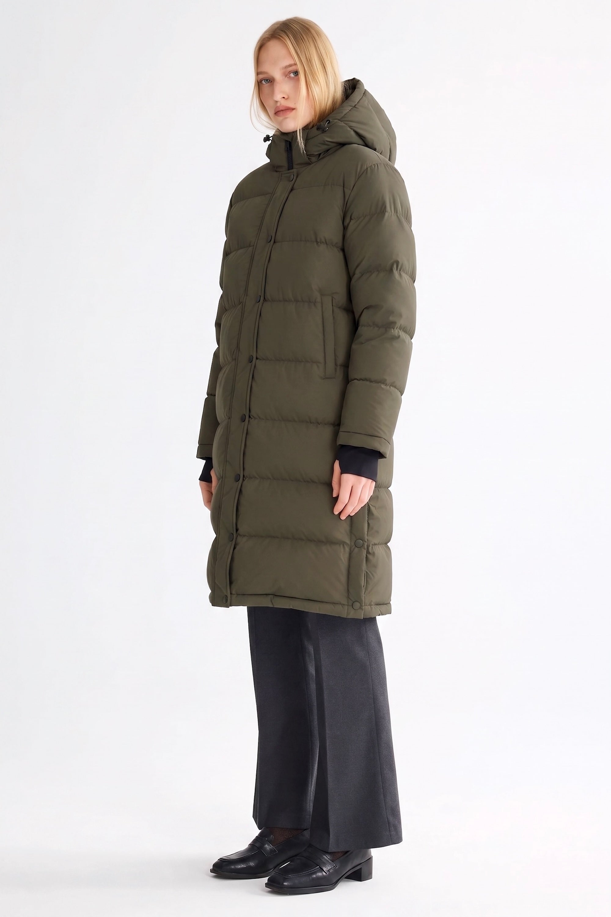 Orolay-Aurora Long Detachable Hooded Down jacket #color_army green