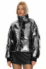 Orolay-Puff-O O-Lab Disco Sequin Jacket-#color_Black crystal