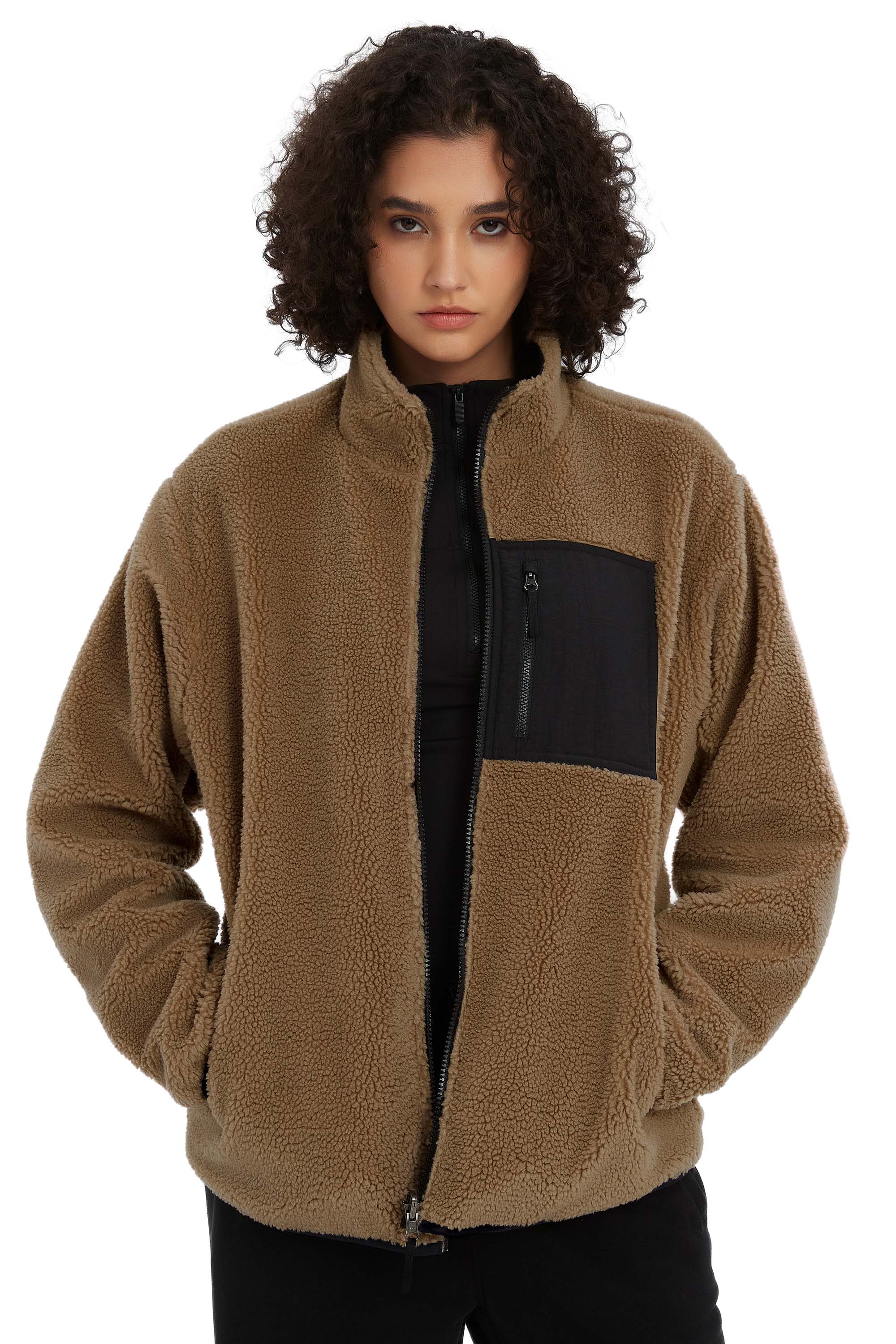 Reversible Fleece Jackets Full Zip Long Sleeve #color_brown