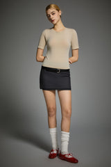 Short-Sleeve Padded Knit Crew T-Shirt OROLAY #color_beige