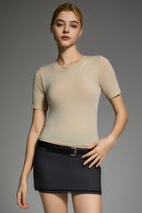 Short-Sleeve Padded Knit Crew T-Shirt OROLAY #color_beige