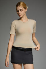 Short-Sleeve Padded Knit Crew T-Shirt OROLAY #color_beige