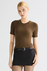 Short-Sleeve Padded Knit Crew T-Shirt OROLAY #color_brown