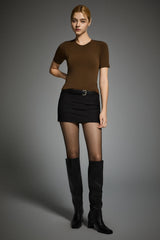 Short-Sleeve Padded Knit Crew T-Shirt OROLAY #color_brown