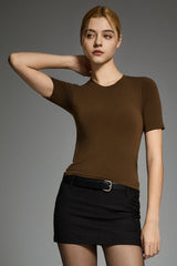 Short-Sleeve Padded Knit Crew T-Shirt OROLAY #color_brown