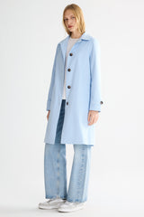 Orolay-Single-Breasted Trench-#color_Light Blue