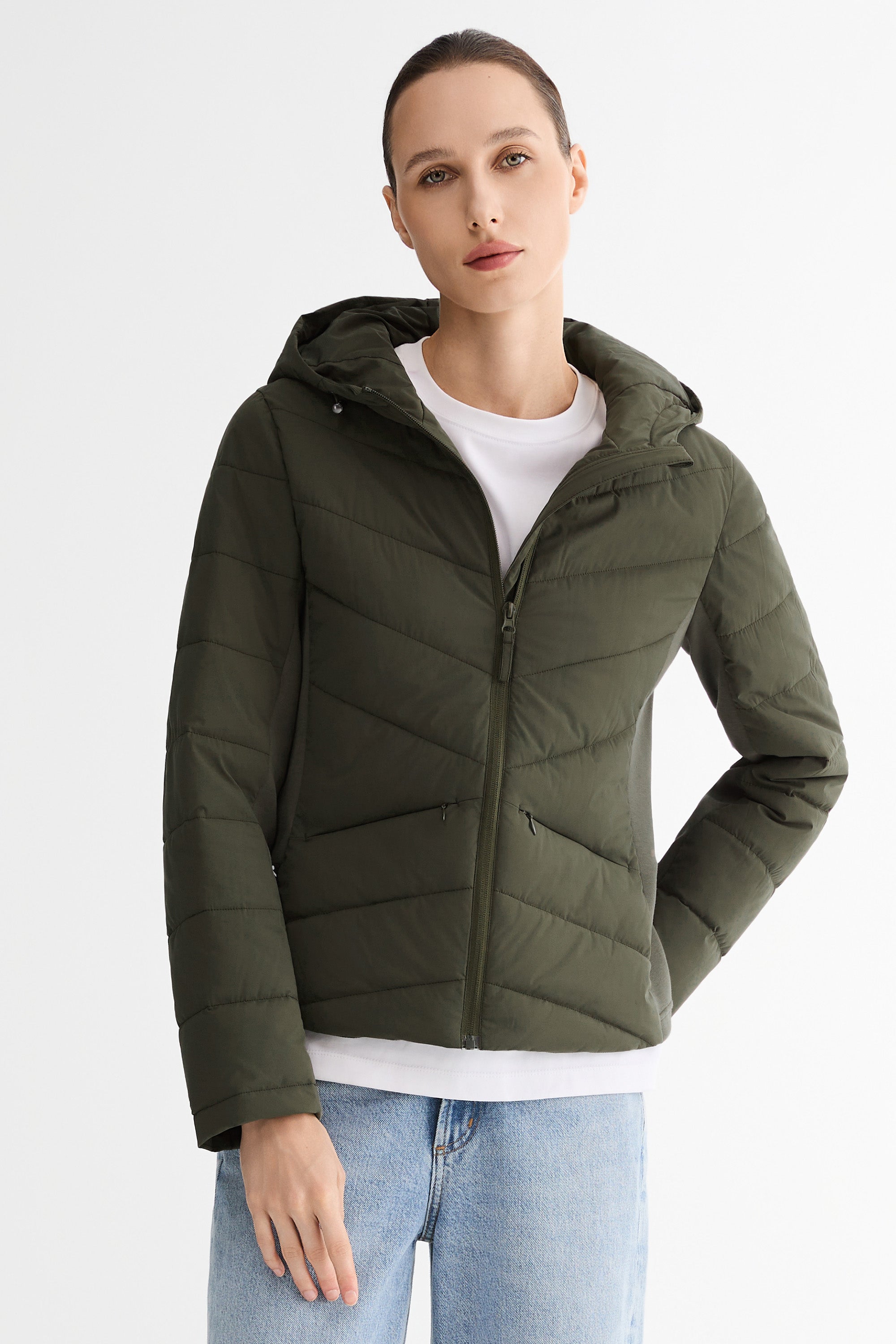 OROLAY Slim-Fit Quilted Hybrid Jacket #color_olive