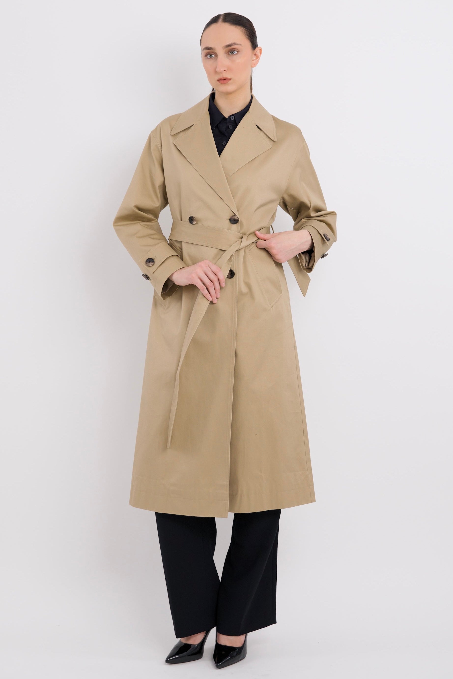 Maxi Length Oversized Trench Coat orolay #color_khaki