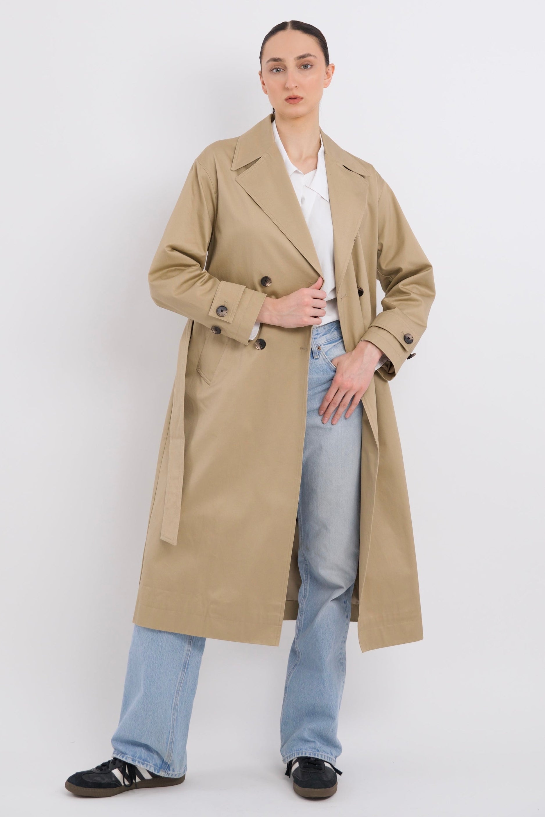 Maxi Length Oversized Trench Coat orolay #color_khaki