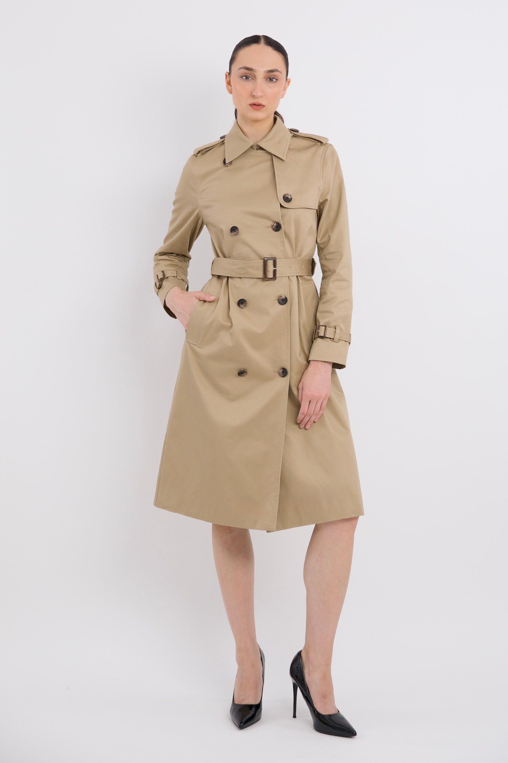 Maxi Length Classic Trench Coat Orolay #color_Khaki