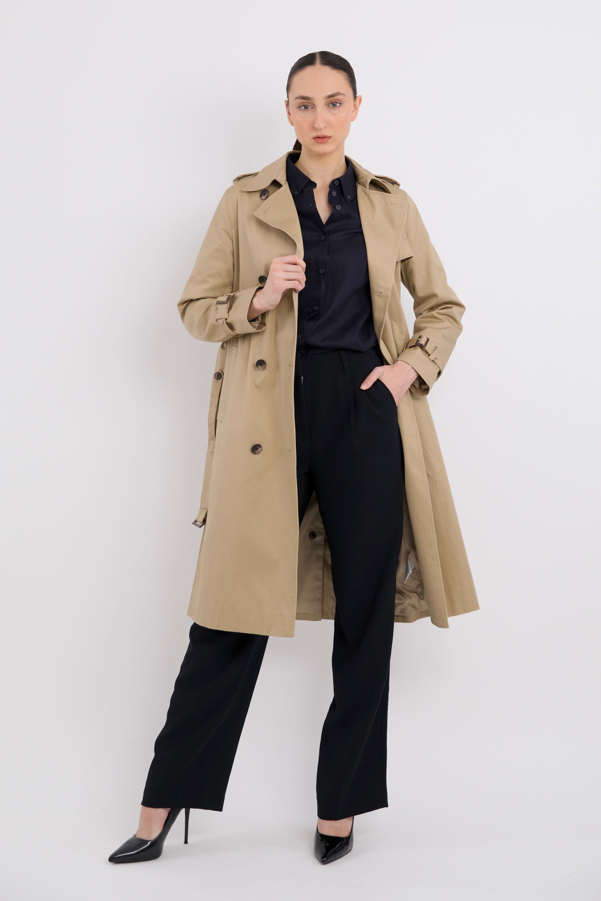 Maxi Length Classic Trench Coat Orolay #color_Khaki