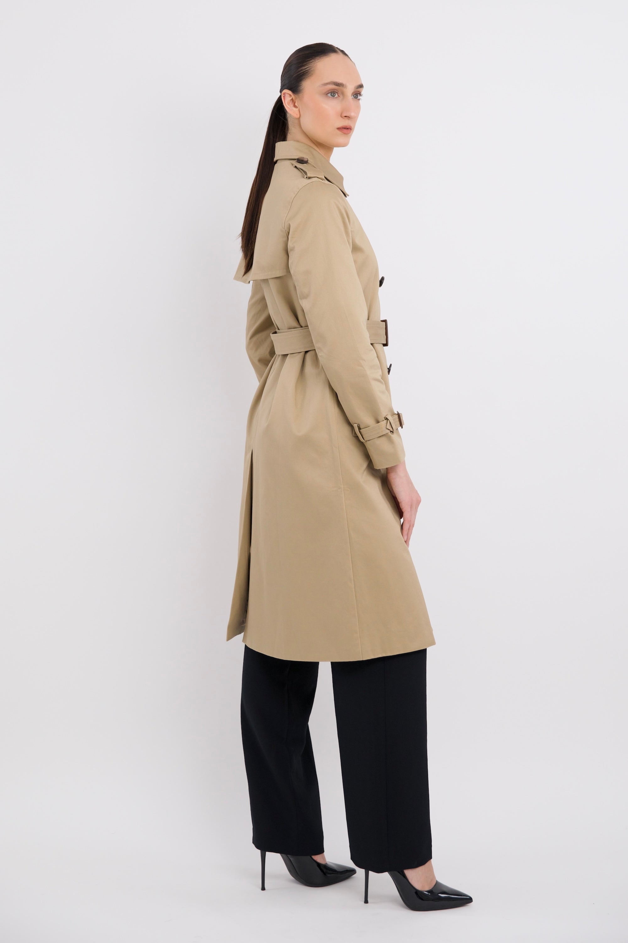 Maxi Length Classic Trench Coat Orolay #color_Khaki