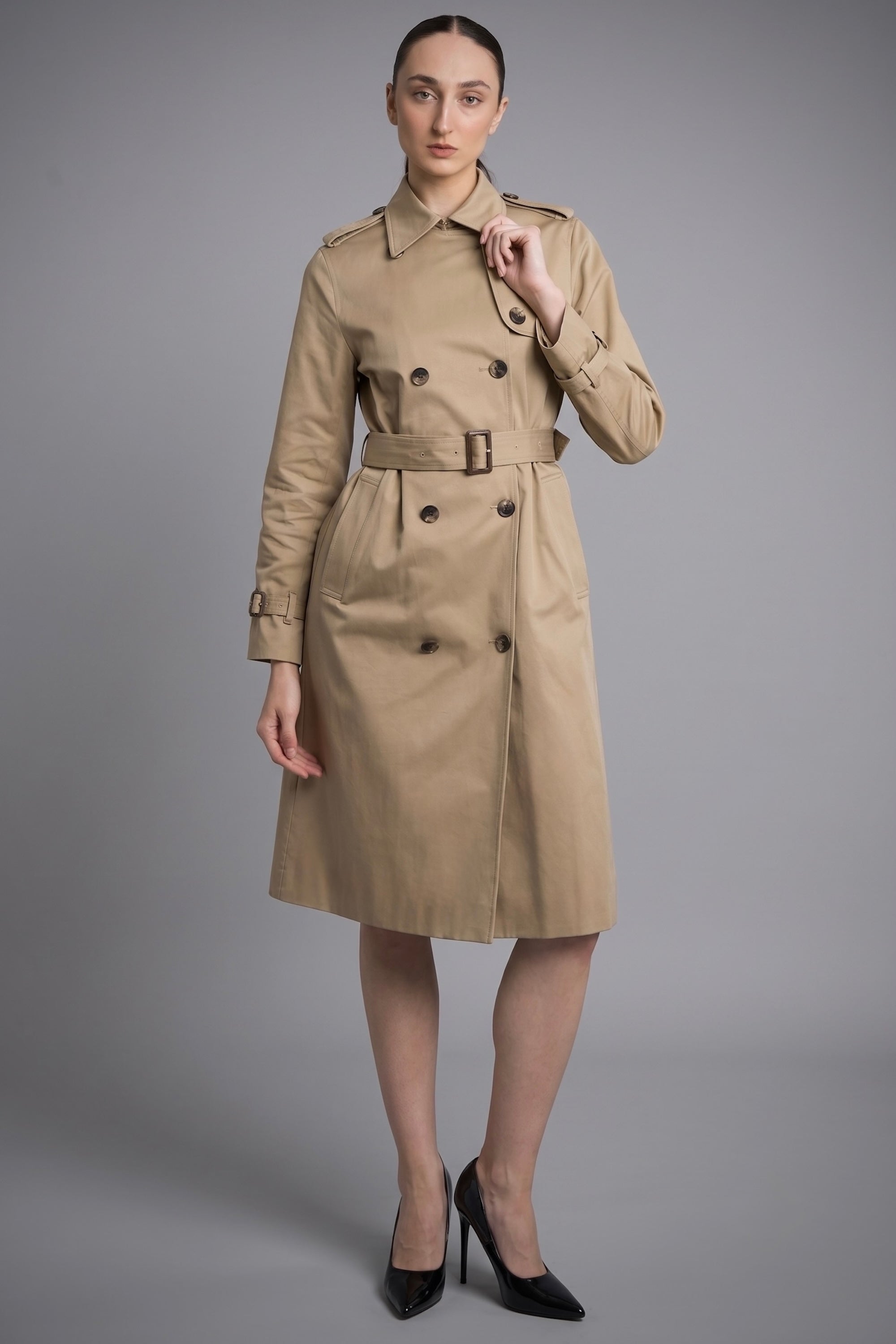 Maxi Length Classic Trench Coat Orolay #color_Khaki