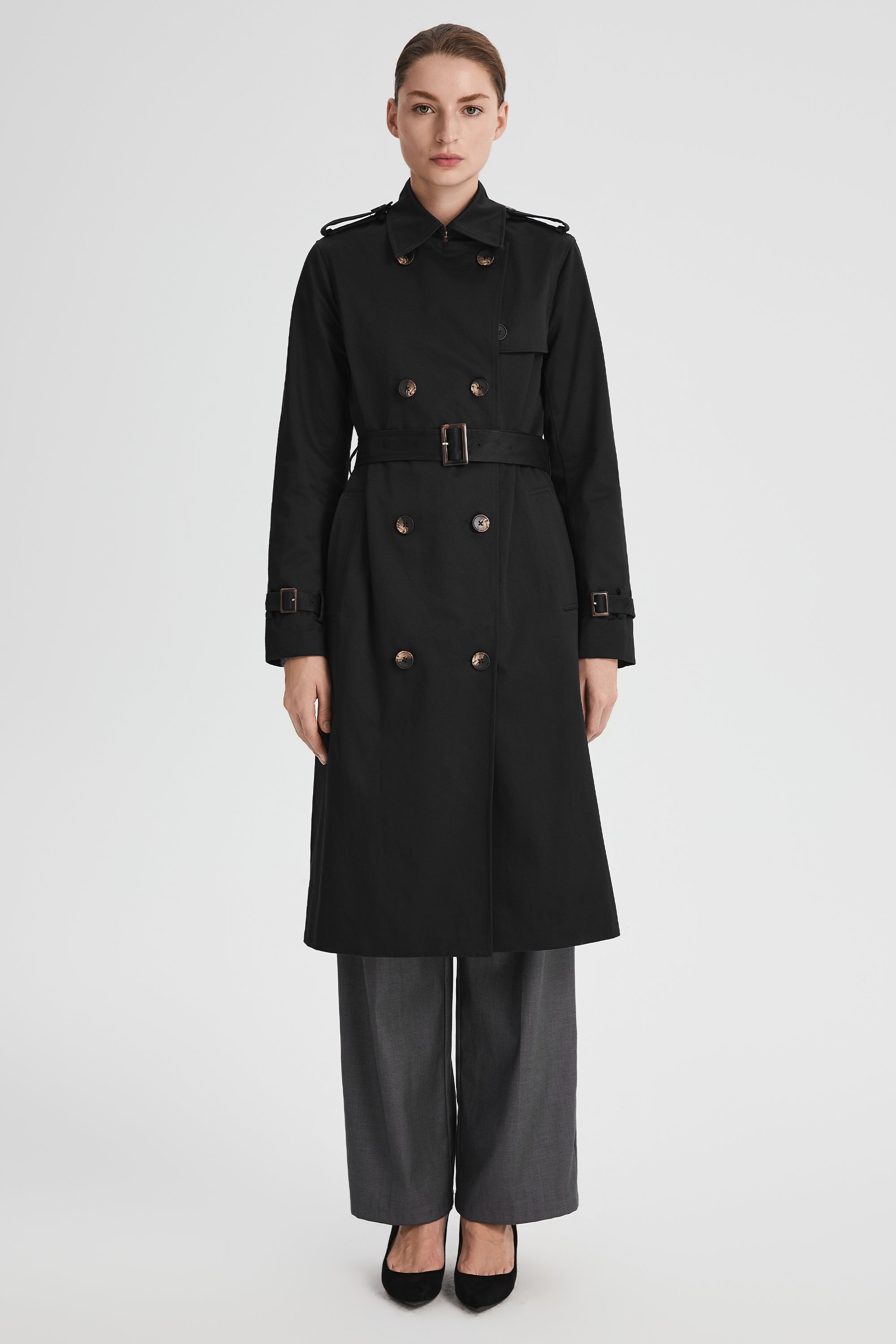 Maxi Length Classic Trench Coat Orolay #color_black