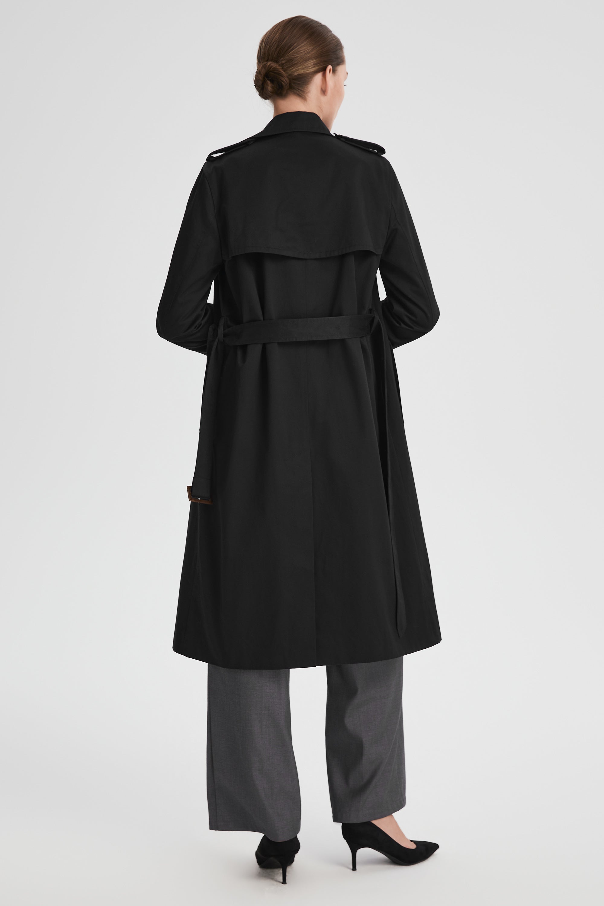 Maxi Length Classic Trench Coat Orolay #color_black