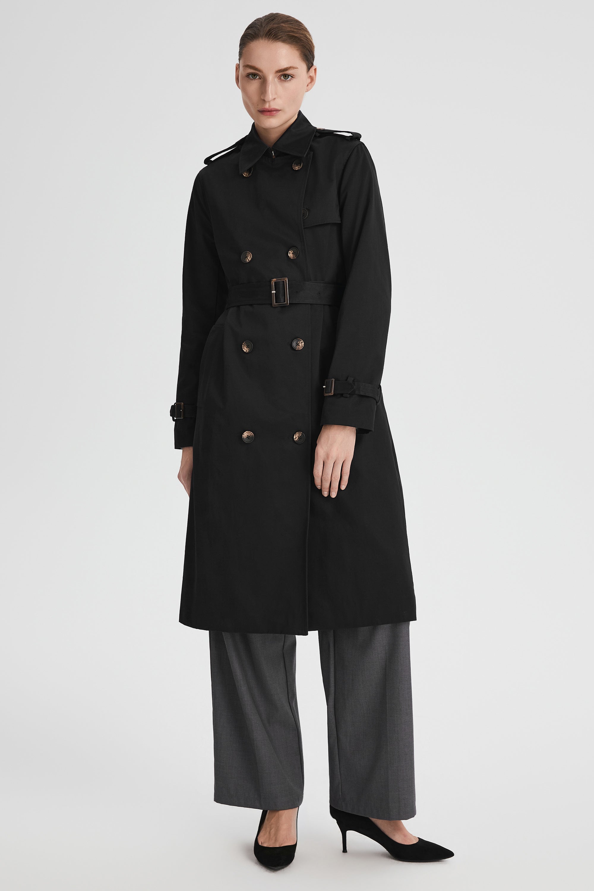 Maxi Length Classic Trench Coat Orolay #color_black