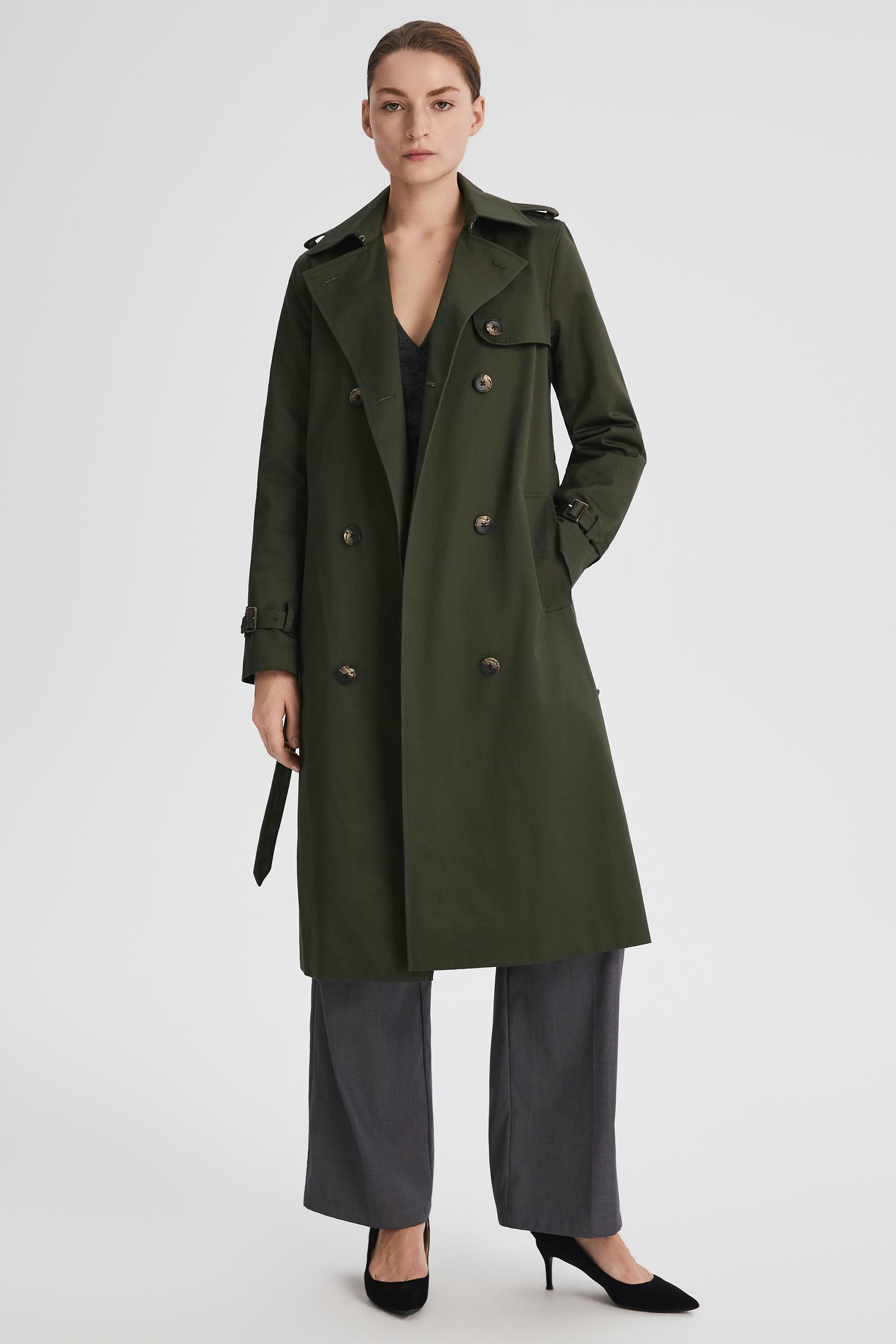 Maxi Length Classic Trench Coat Orolay #color_olive