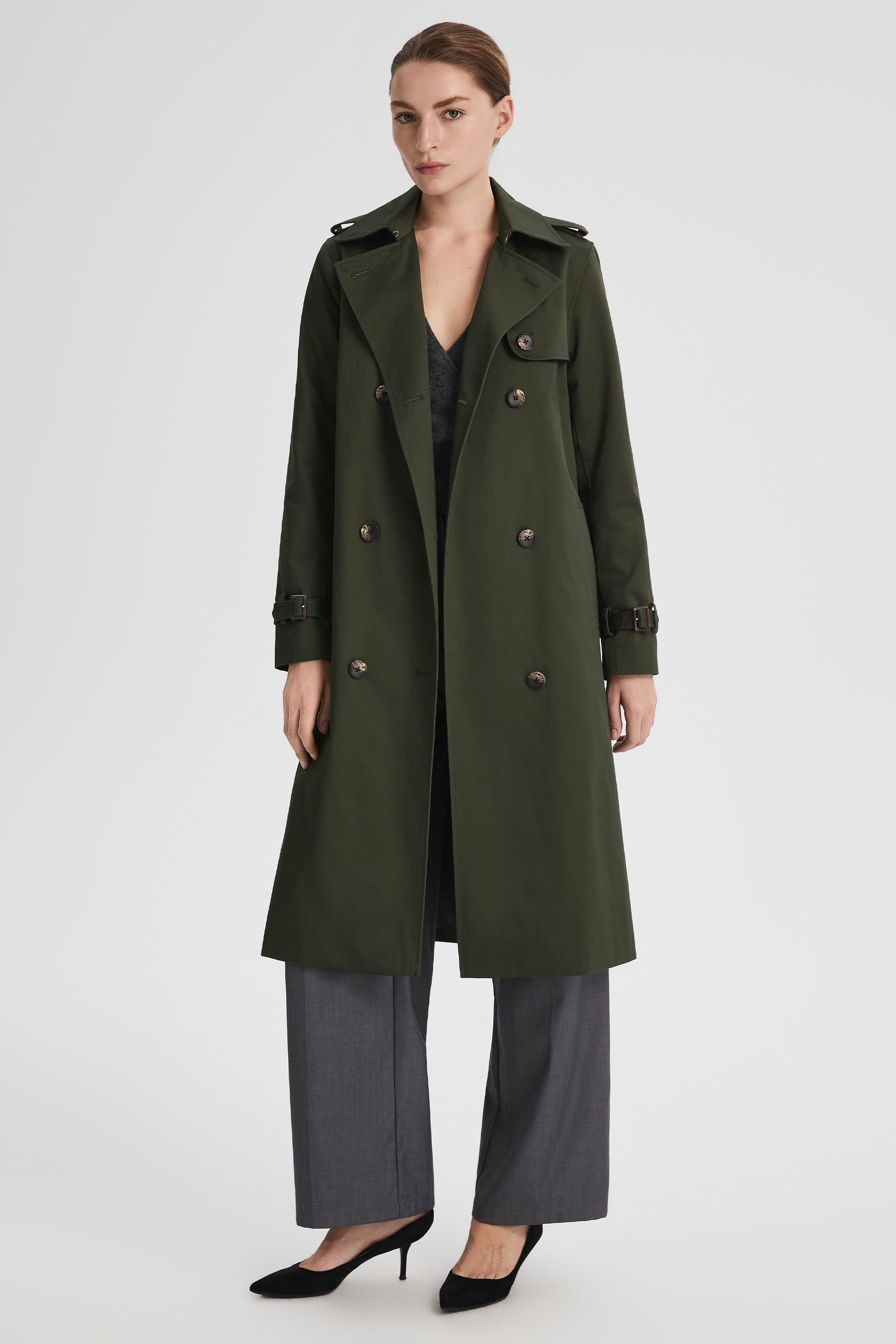 Maxi Length Classic Trench Coat Orolay #color_olive