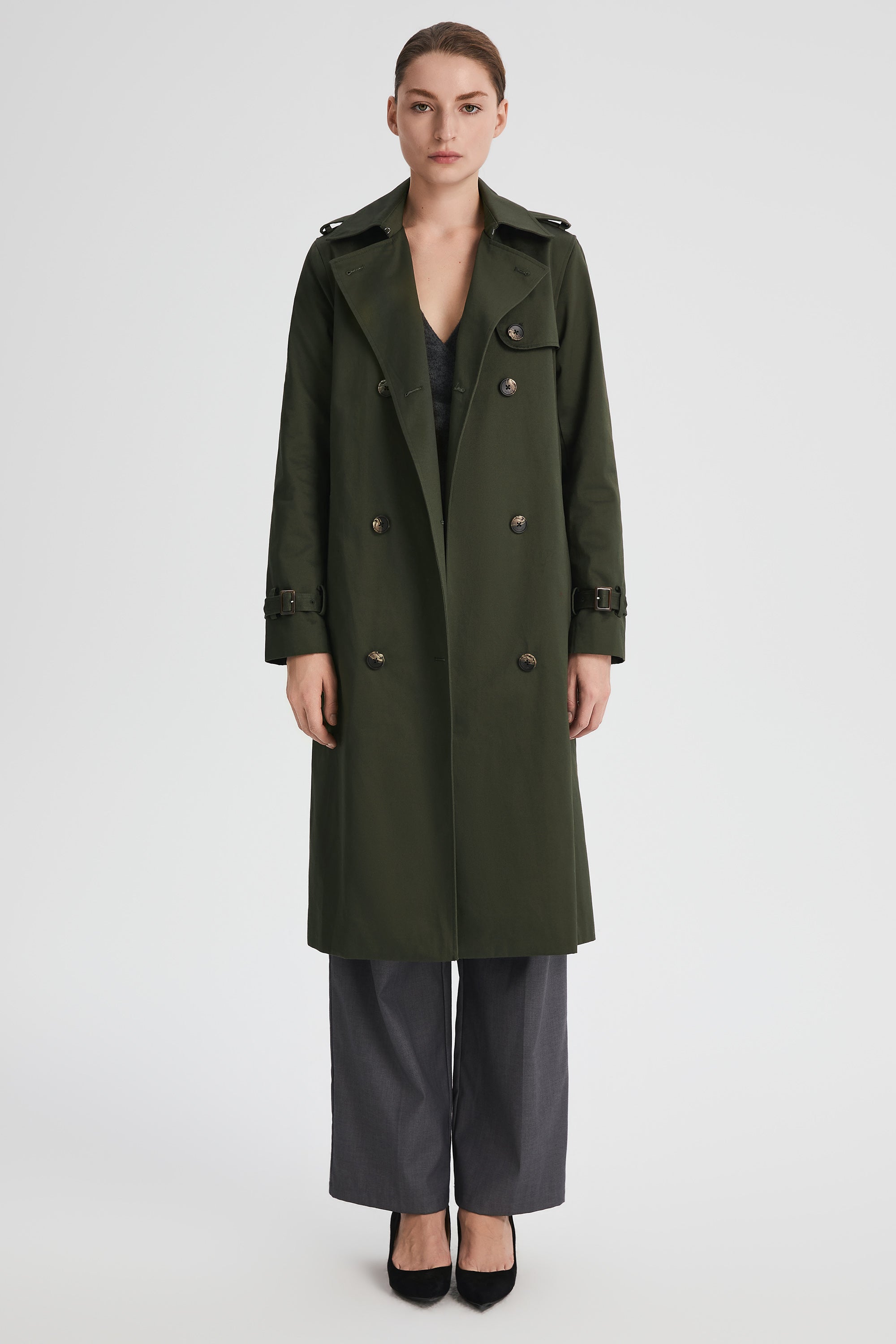 Maxi Length Classic Trench Coat Orolay #color_olive