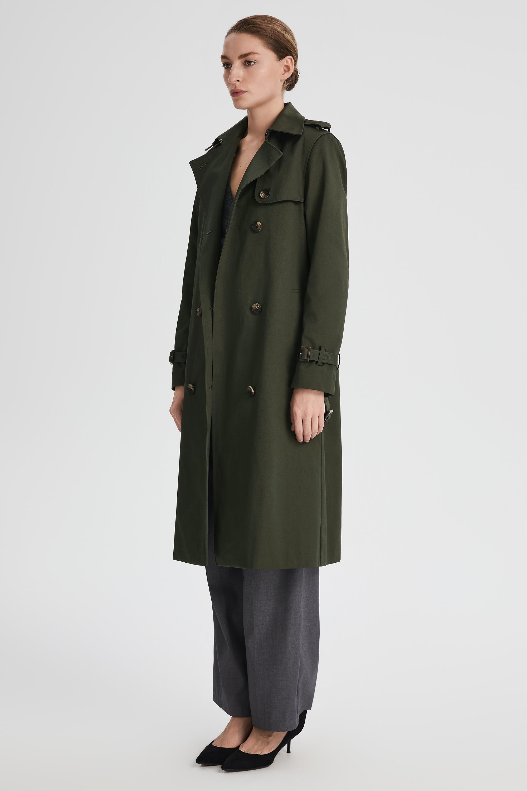 Maxi Length Classic Trench Coat Orolay #color_olive