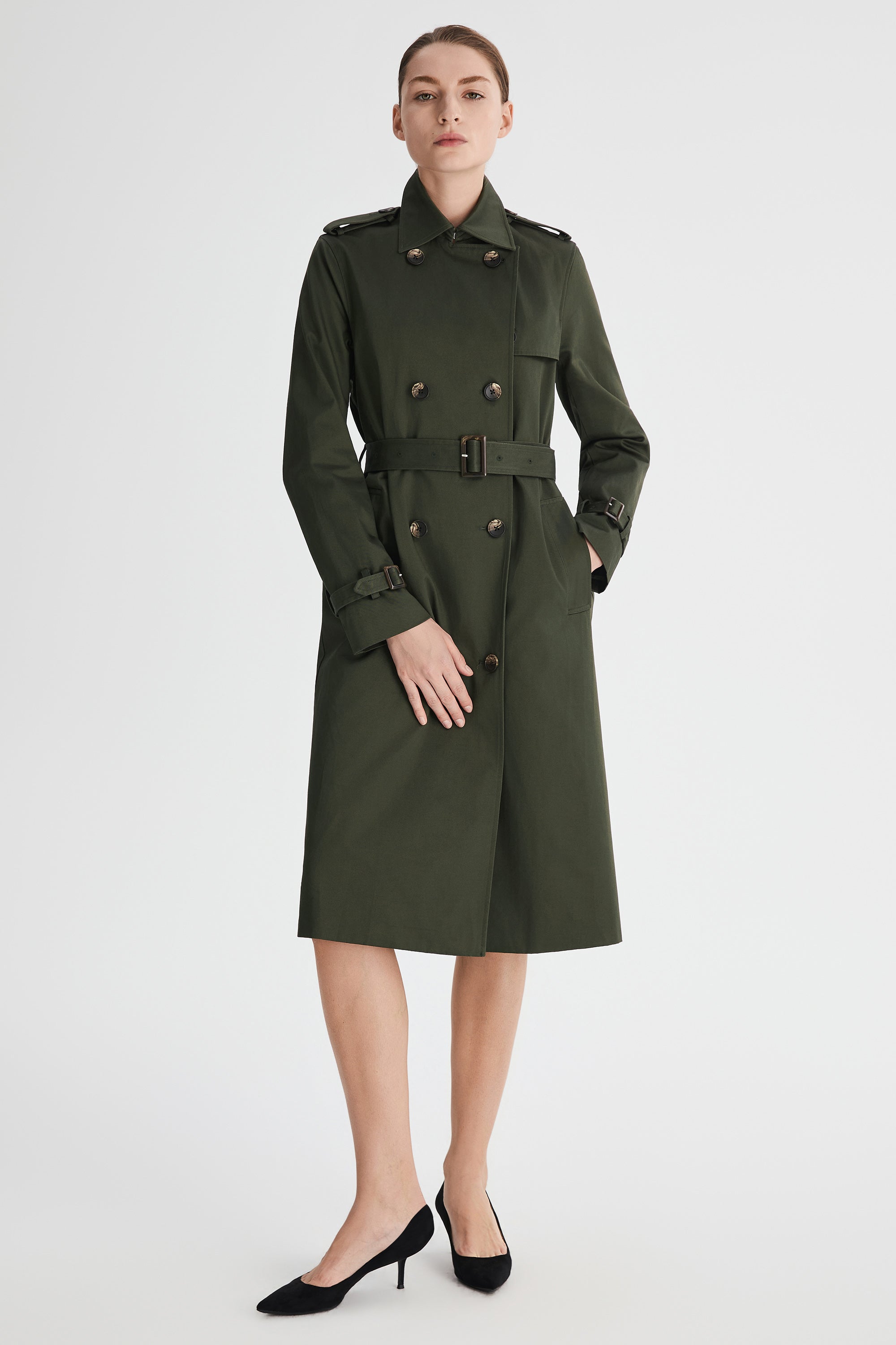 Maxi Length Classic Trench Coat Orolay #color_olive