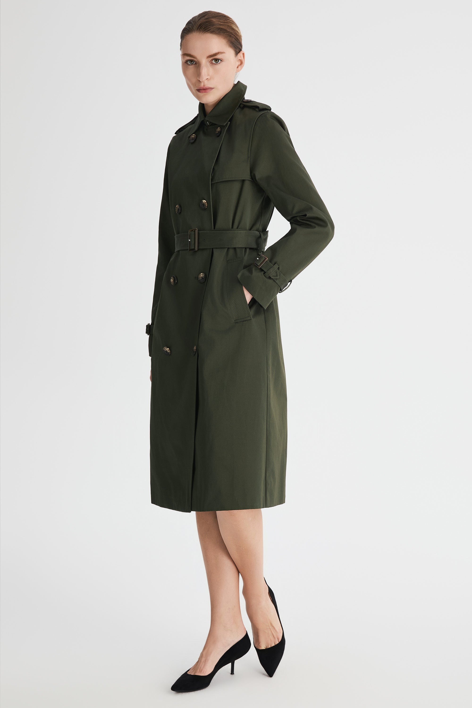 Maxi Length Classic Trench Coat Orolay #color_olive