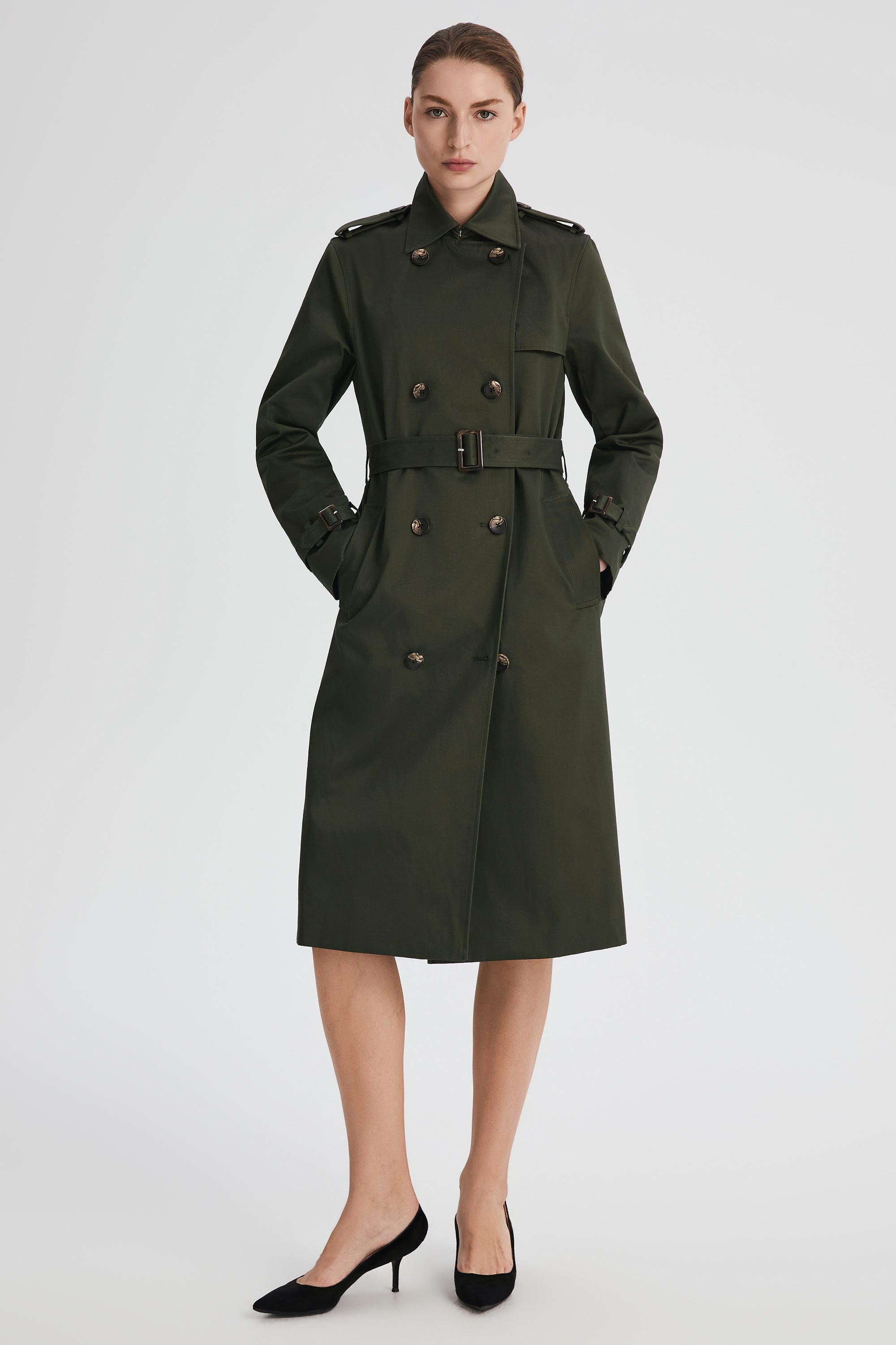 Maxi Length Classic Trench Coat Orolay #color_olive