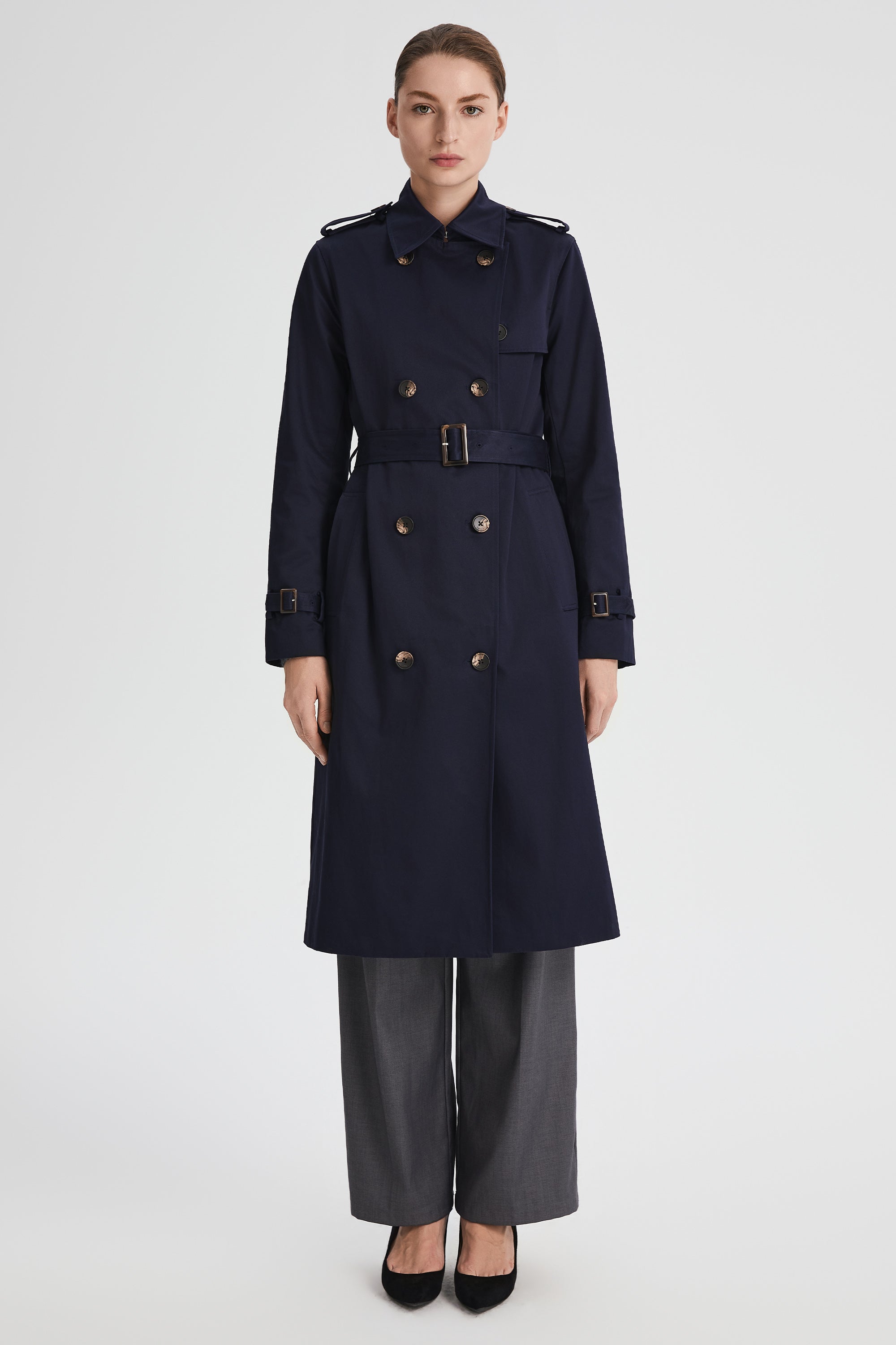 Maxi Length Classic Trench Coat Orolay #color_navy
