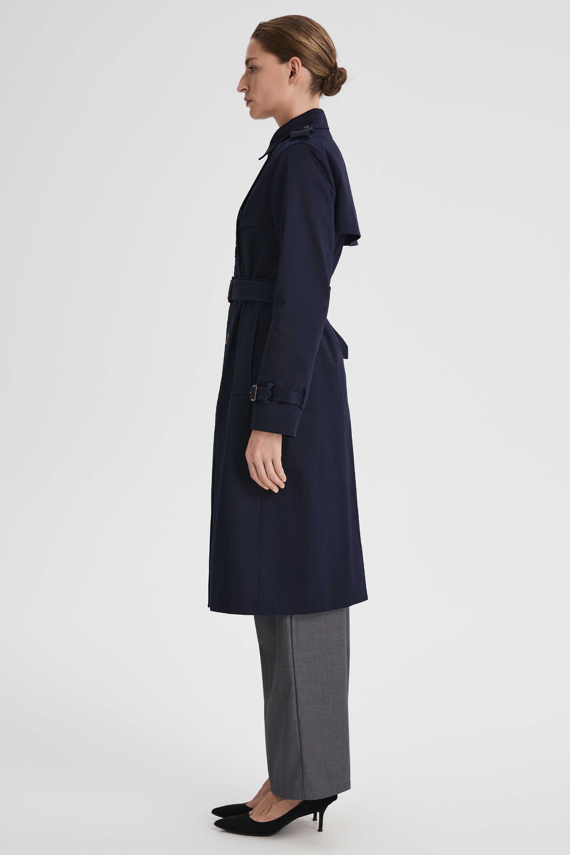 Maxi Length Classic Trench Coat Orolay #color_navy