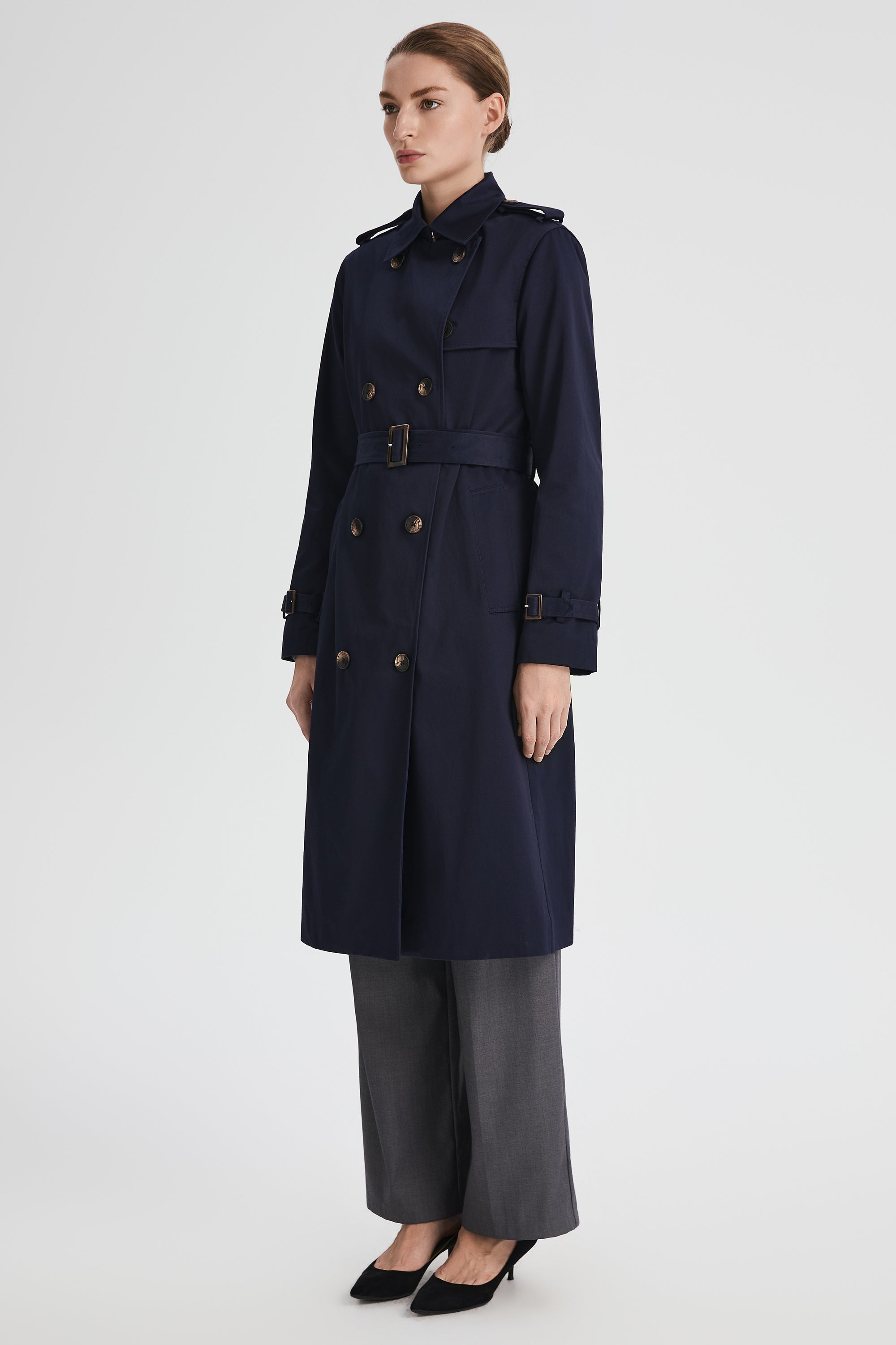 Maxi Length Classic Trench Coat Orolay #color_navy