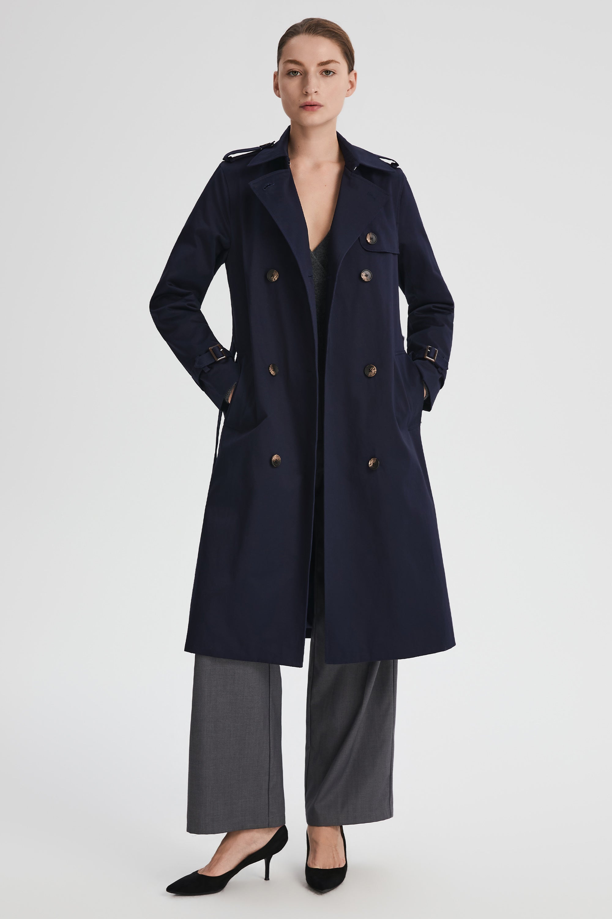 Maxi Length Classic Trench Coat Orolay #color_navy