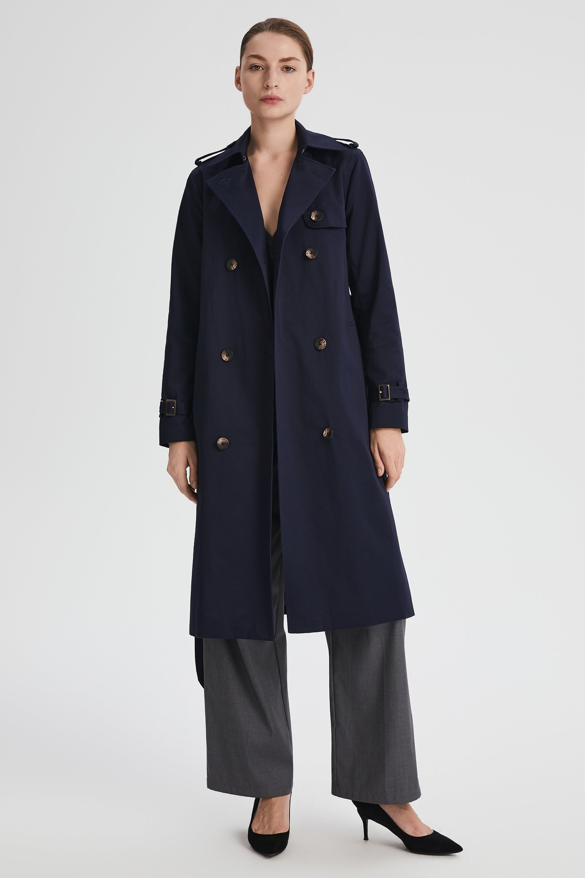 Maxi Length Classic Trench Coat Orolay #color_navy