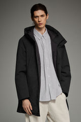 WeatherGuard Mid-Length Hooded Parka Jacket Orolay #color_black