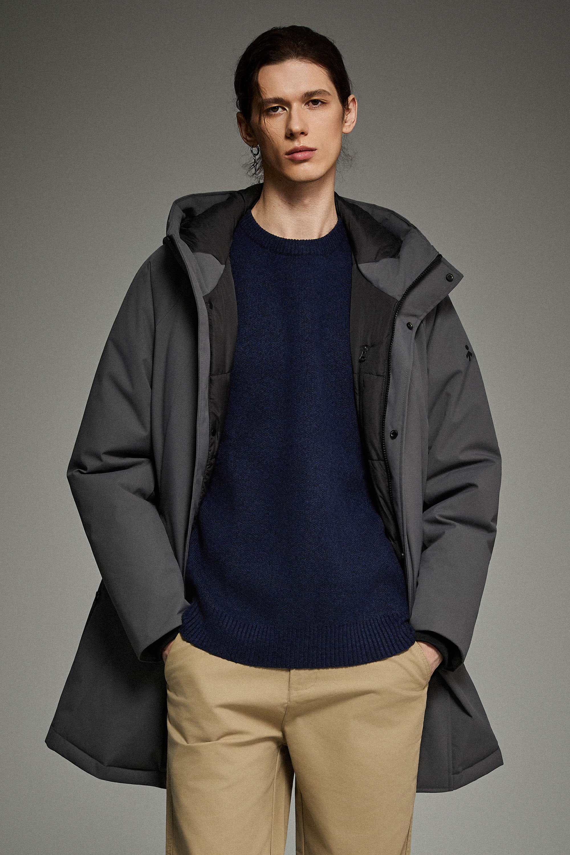 WeatherGuard Mid-Length Hooded Parka Jacket Orolay #color_gray