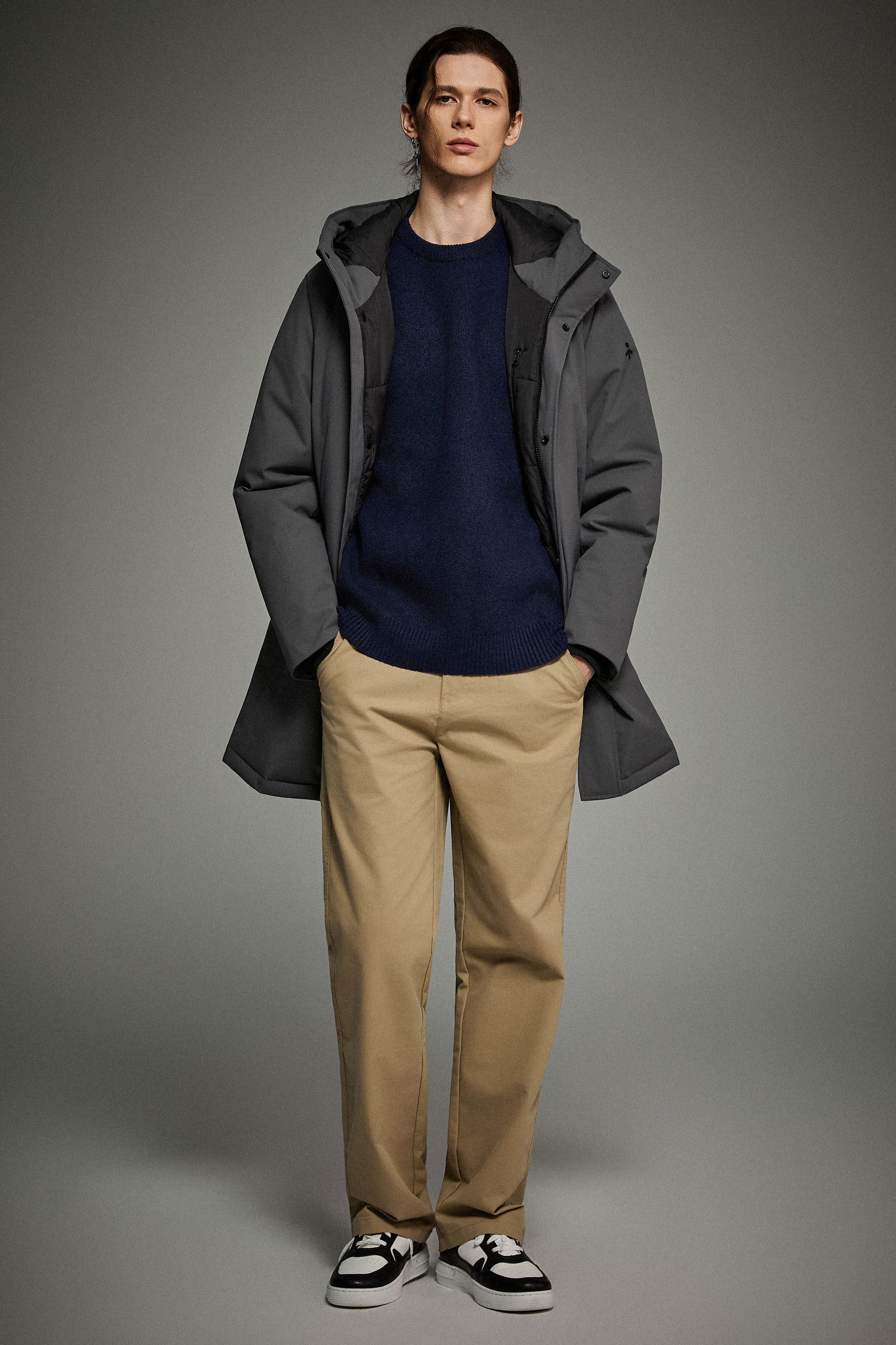 WeatherGuard Mid-Length Hooded Parka Jacket Orolay #color_gray