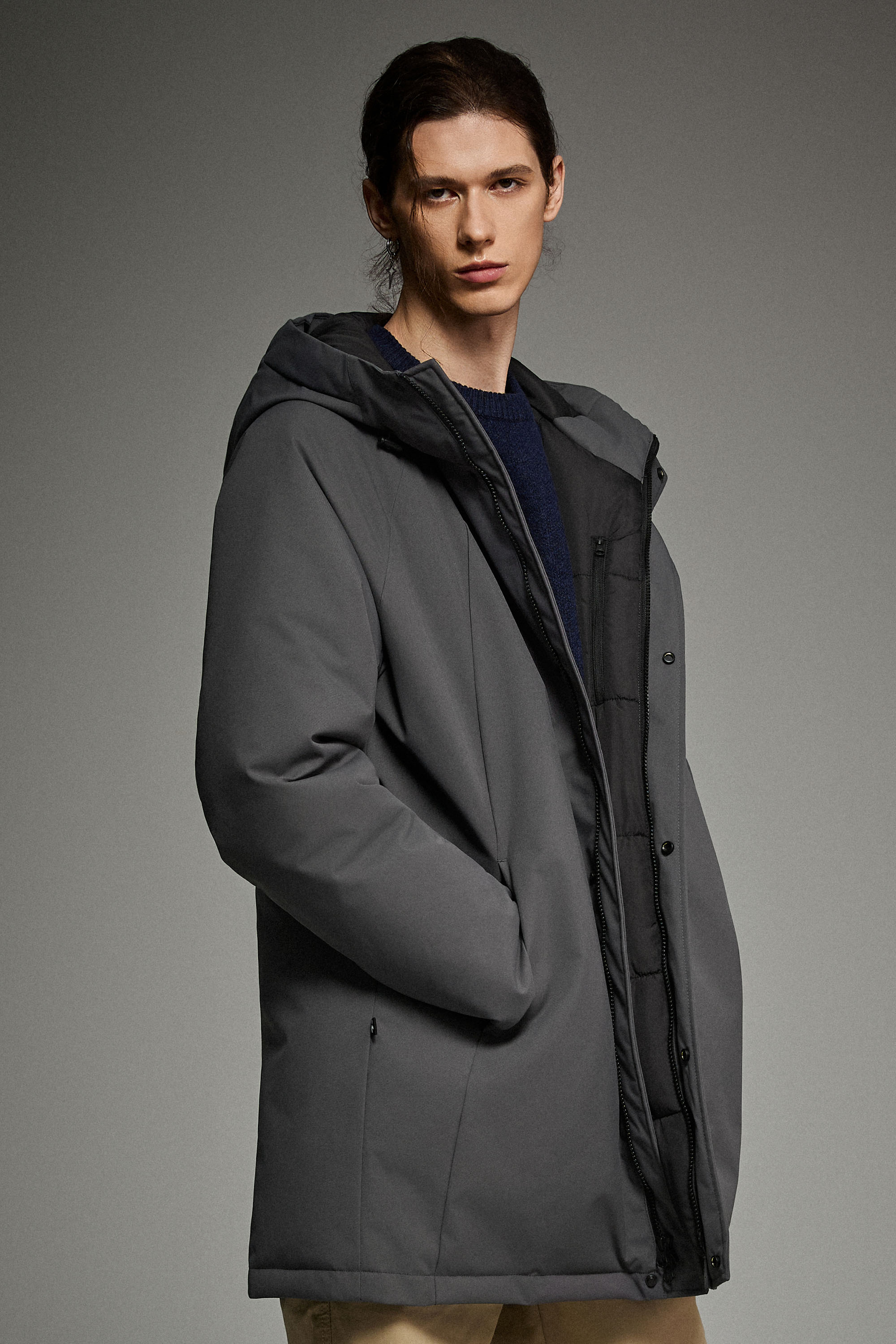 WeatherGuard Mid-Length Hooded Parka Jacket Orolay #color_gray