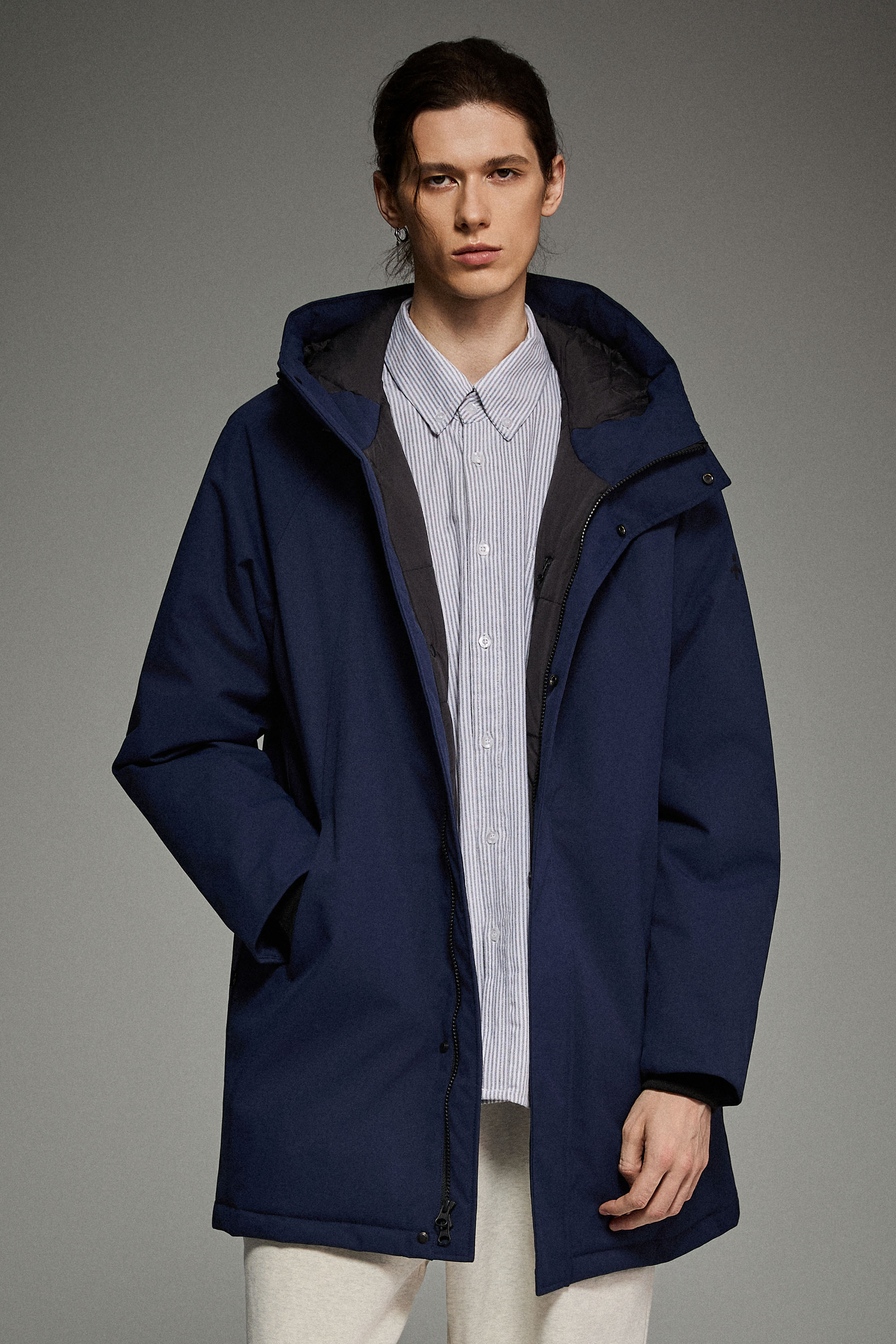 WeatherGuard Mid-Length Hooded Parka Jacket Orolay #color_navy