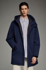 WeatherGuard Mid-Length Hooded Parka Jacket Orolay #color_navy